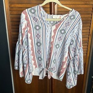 Cropped Front Tie Blue Blouse